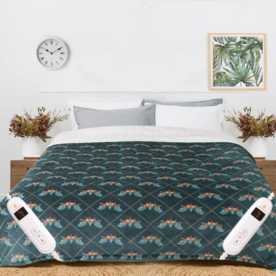 Heated Blanket Electric Throw Printed Plush Sherpa Flannel