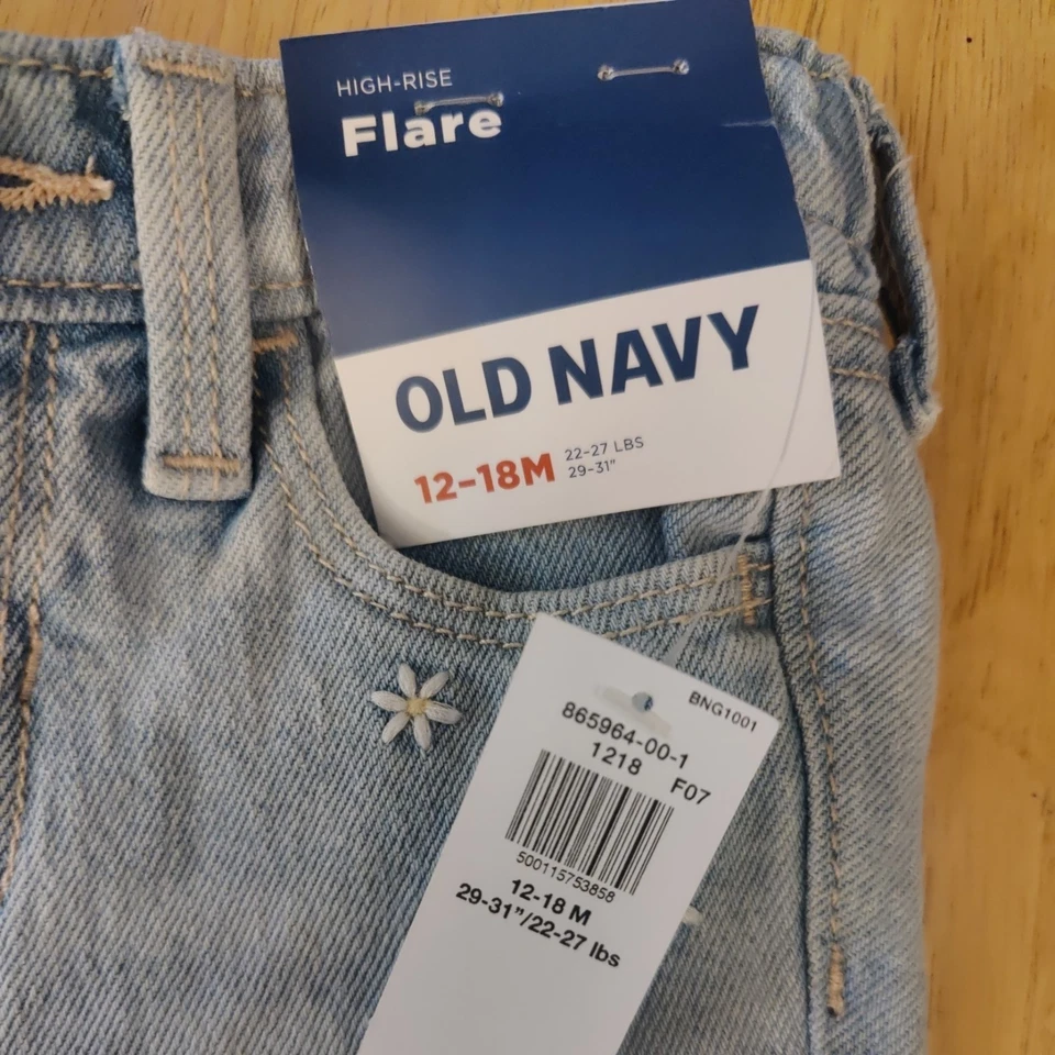 Jeans acampanados de tiro alto azul marino antiguo cintura ajustable niñas talla 6 Foto 2 de 4