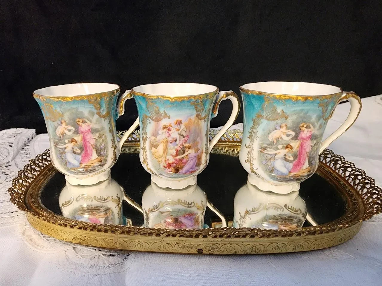 Antique Royal Bavaria China PMB Set of 3 Demitasse Cups and Saucers