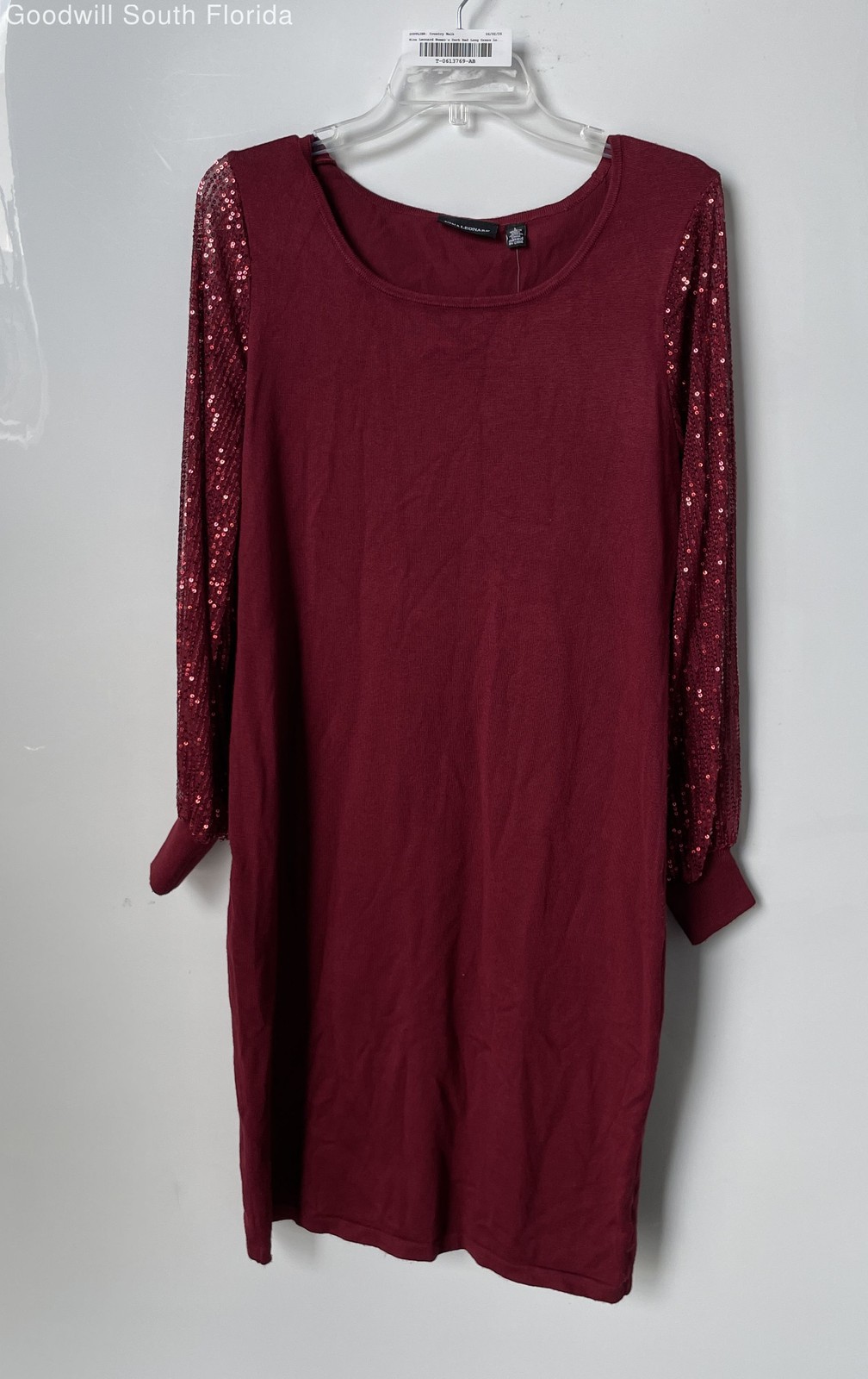 Nina Leonard Womens Dark Red Long Sleeve Round Neck Pullover Shift Dress Size L