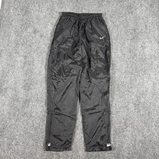 Vintage Nike Windbreaker Track Pants Womens Medium Black Ankle Zip Lined Swoosh
