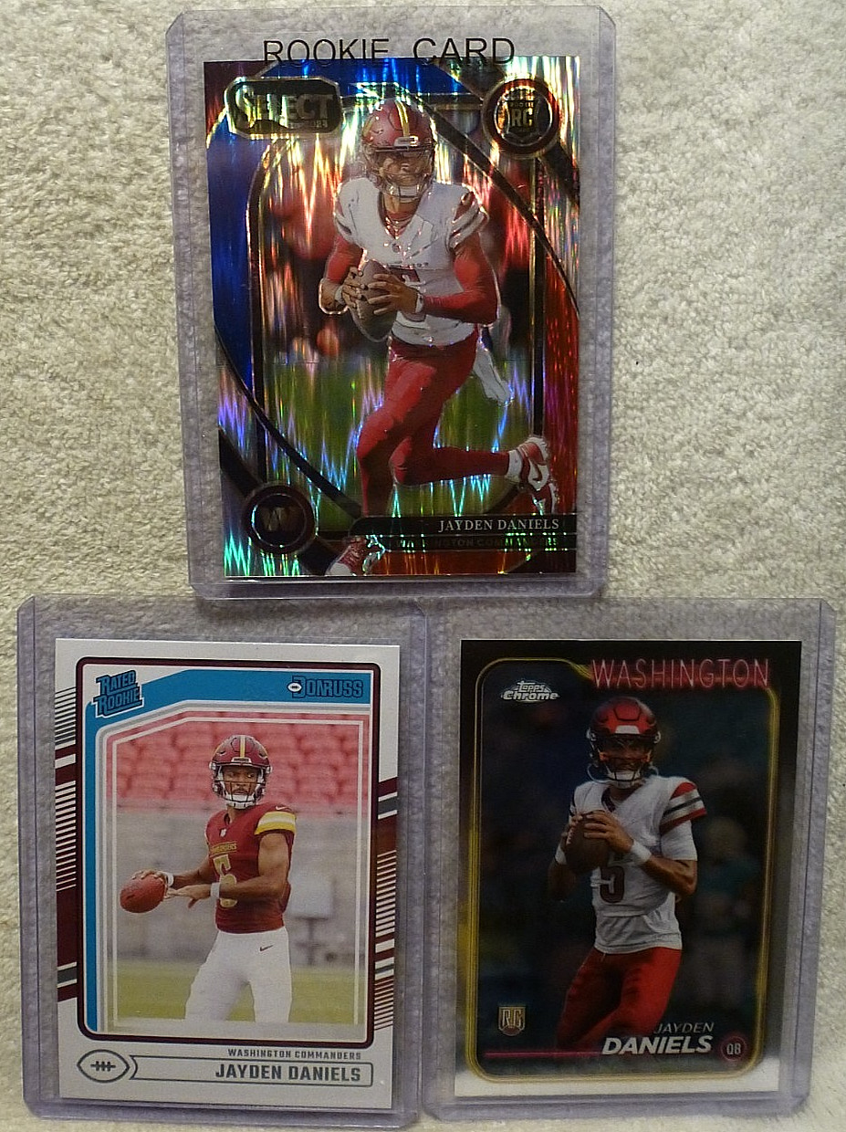 2024 Panini Select Club Level Jayden Daniels Red & Blue Shock Prizm RC # 217 + 2