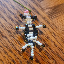 Handmade Beaded Black  White Animal Figure Keychain Charm with Green Loop