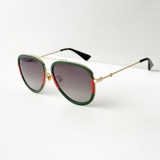 Gucci GG0062S 003 Aviator Sunglasses Green Red Gold Frame Gray Lens 57mm