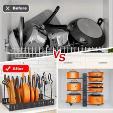 5-8 Tier Pot Lid and Pan Organizer Space Saving Metal Kitchen Rack