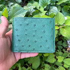 Real Green Ostrich Leather Bifold Wallet Cardholder Men's Wallet Handmade