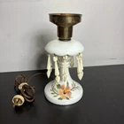 Vintage Hand Painted White Milk Glass Small Electric Table Lamp No Shade READ