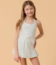 Blogilates Girls' Mommy & Me Game Set Match Dress - White Floral 6/7 NWT