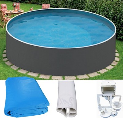 Stahlwandpool Pool Set graphit 4,60 x 1,20 m Skimmer Poolfolie 0,5 mm Rundpool