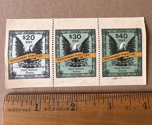 Montgomery Ward Life Insurance Daily Benefit Stamps Strip Vintage Ephemera - Picture 1 of 2