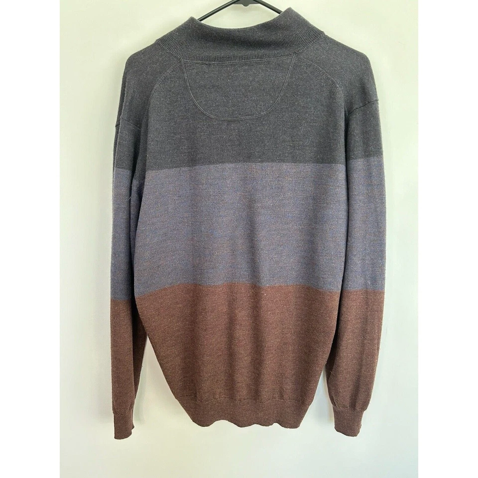 Bugatchi Mens Blue Sweater Medium Knit 100% Merino Wool Quarter Zip Pullover Foto 2 de 3