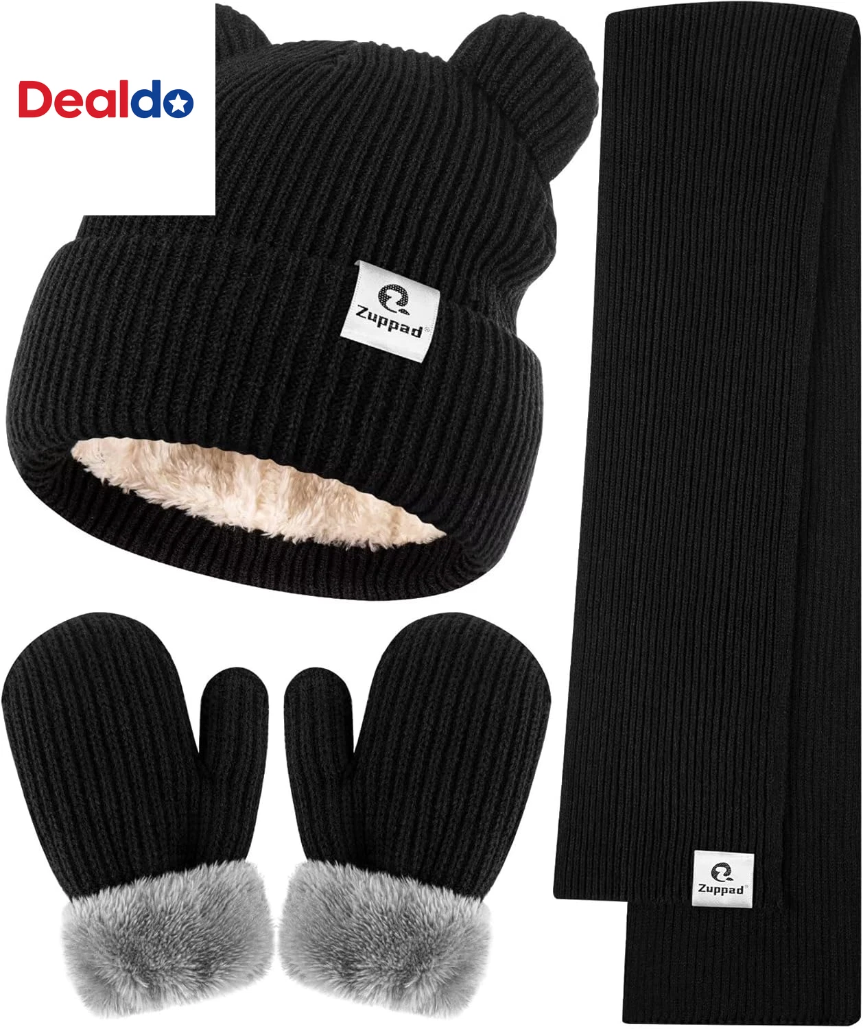 Baby Beanie Mittens Scarf Set,Toddler Infant Kids Winter Hat with Bear Ear Therm
