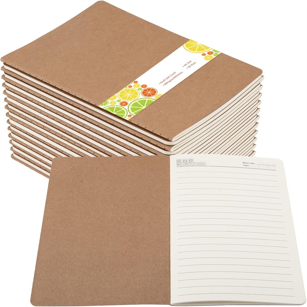 30Pack A5 Blank Notebook Bulk Lined Kraft 80 Page Paper Journal School 8.3x5.5in