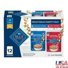 Wet Dog Food Variety Pack Chicken Beef Grain-Free 3oz 12 Pouches Meal Topper New 11.43 per gallon