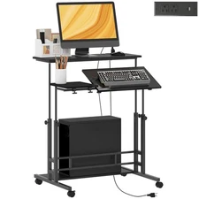 HOMCOM Adjustable Standing Desk, Stand Up Desk with Power Outlets, Black