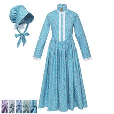 Halloween Girls Pioneer Dress Prairie Kids Colonial Costume Victorian Dress