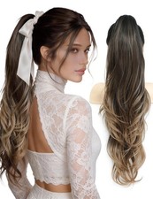 Claw Clip on Hair Pieces for Women Ponytail Extension 26 Inch Long Blonde Syn...