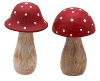 Fliegenpilz Holz Pilz Dekofigur 12Cm Rot Natur Herbst Winter Groß 2 StüCk