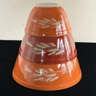 Pyrex Autumn Harvest Wheat Nesting Mixing Bowls 401–403 Alternating Colors Lot 3
