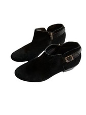 Vionic Millie Black Suede Ankle Boots Booties Biker Moto Zip Buckle Size 11