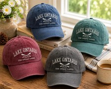 Lake Ontario Embroidered Hat, Vintage Washed Lake Cap