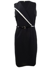 Tommy Hilfiger Women's Belted Lapel Sheath Dress (16, Black)