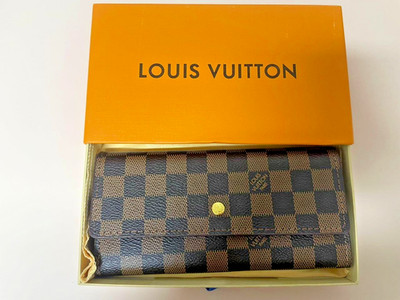 Authentic LOUIS VUITTON Damier Ebene Portefeuille Sarah Long Wallet