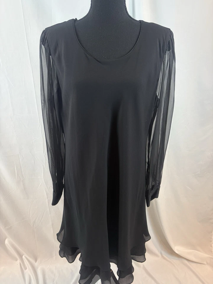 De colección Años 90 Hampton Nites 8 Negro En Niveles Dobladillo En Capas Manga Larga Ilusión Malla Foto 4 de 4