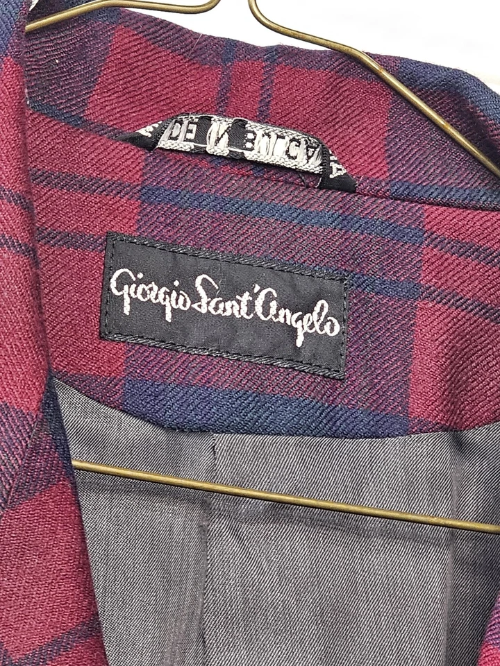 Vintage Giorgio Sant'Angelo Blazer Womens Medium Large Burgundy Navy Plaid 90s - Image 2 of 4