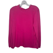 Talbots Petite Fuchsia Pink Ruffle Mock Neck Long Sleeve Top XL P