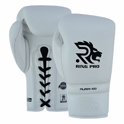Ring Pro Leather Lace Up Boxing Gloves MMA Kickboxing Muay Thai, Unisex(10-16oz)