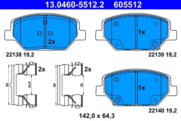 1X ATE 13.0460-5512.2 Bremsbelagsatz Scheibenbremse FüR Opel Vauxhall-image