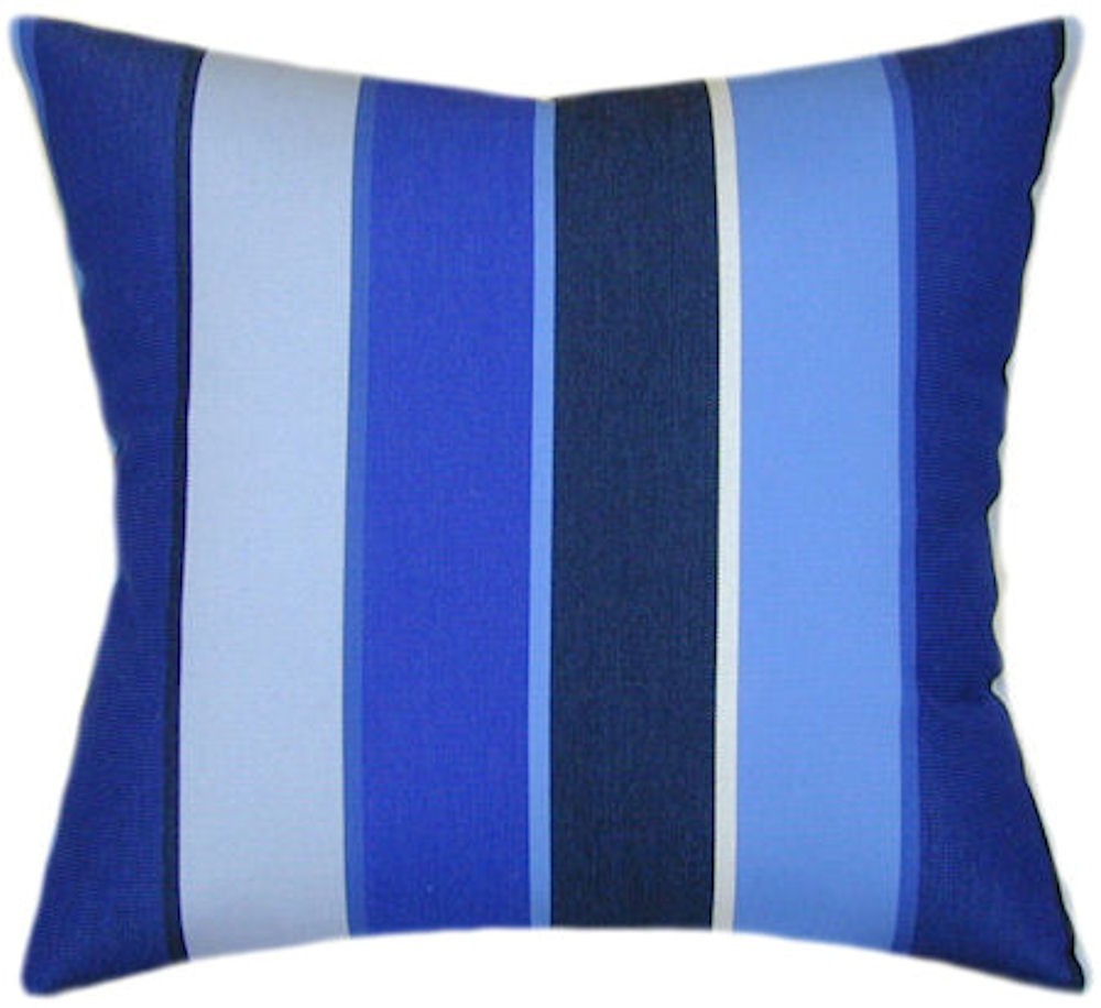 Sunbrella Milano Cobalt Striped Pillow, Indoor Outdoor Decor, USA Made