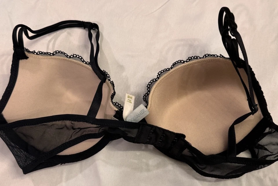 Sujetador de encaje negro para mujer 34b acolchado con aros por On Gossamer ajustable romance Foto 3 de 4