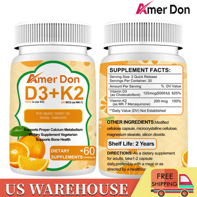 Vitamin D3 5000 IU Plus K2, MK-7 200 mcg, 2 in 1 Vitamins D, K Complex, Supports