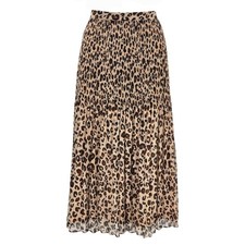 M&S Women's Natural Mix Leopard Print Pleated Midi Skirt UK Size 16