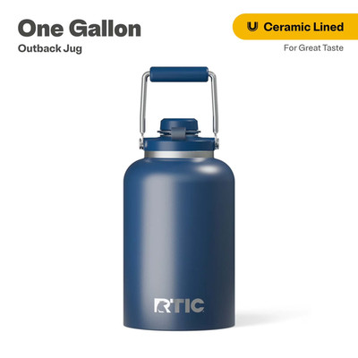 RTIC One Gallon Ceramic Lined Insulated Outback Water Bottle Jug,Leak Proof,Navy