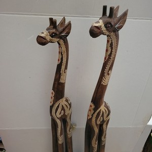 Set Of 2- Wooden Hand Crafted Giraffe. 31 Inches Tall