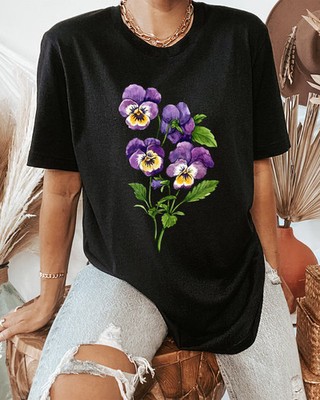 Pansy Flower Comfort Tee Watercolor Botanical Floral