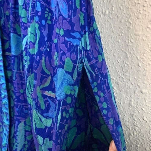 Rainbow Jo Maui Hawaii Blue Green Tropical Print Short Sleeve Maxi Dress size M - Picture 4 of 15
