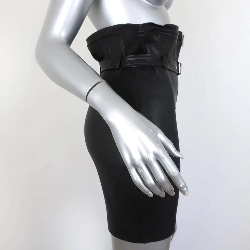 Mini-saia de couro hexim IRO preta tamanho 38 cintura alta com cinto zíper frontal - Imagem 4 de 4