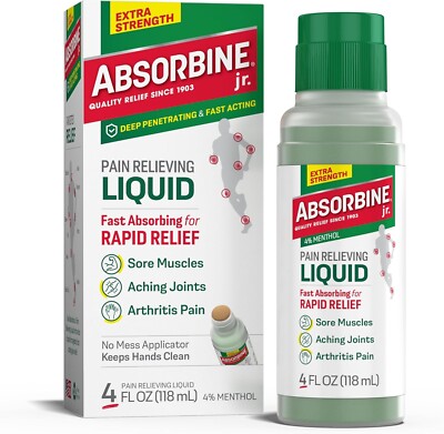 Absorbine Jr Plus Pain Relieving Liquid - New Extra Strength Formula - 4 Fl Oz