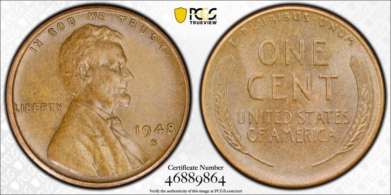 1948-S Lincoln Wheat Cent Penny 1c - PCGS MS65BN