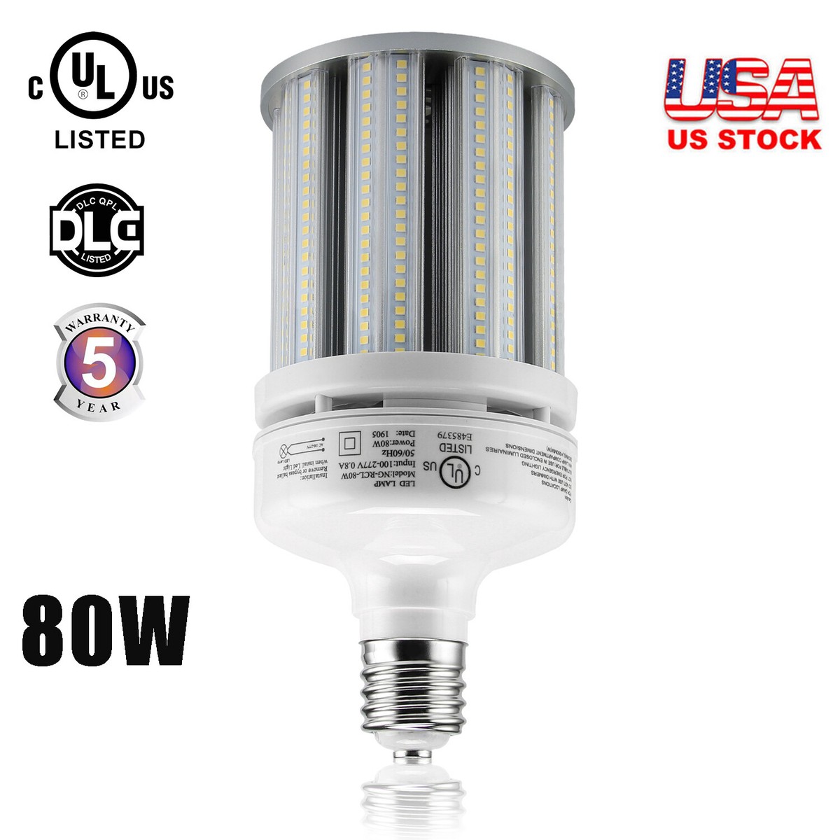 80W LED Corn Light Bulb – 5000K Daylight, E39 Base, 360° Beam For High Bay & Flood Lighting
