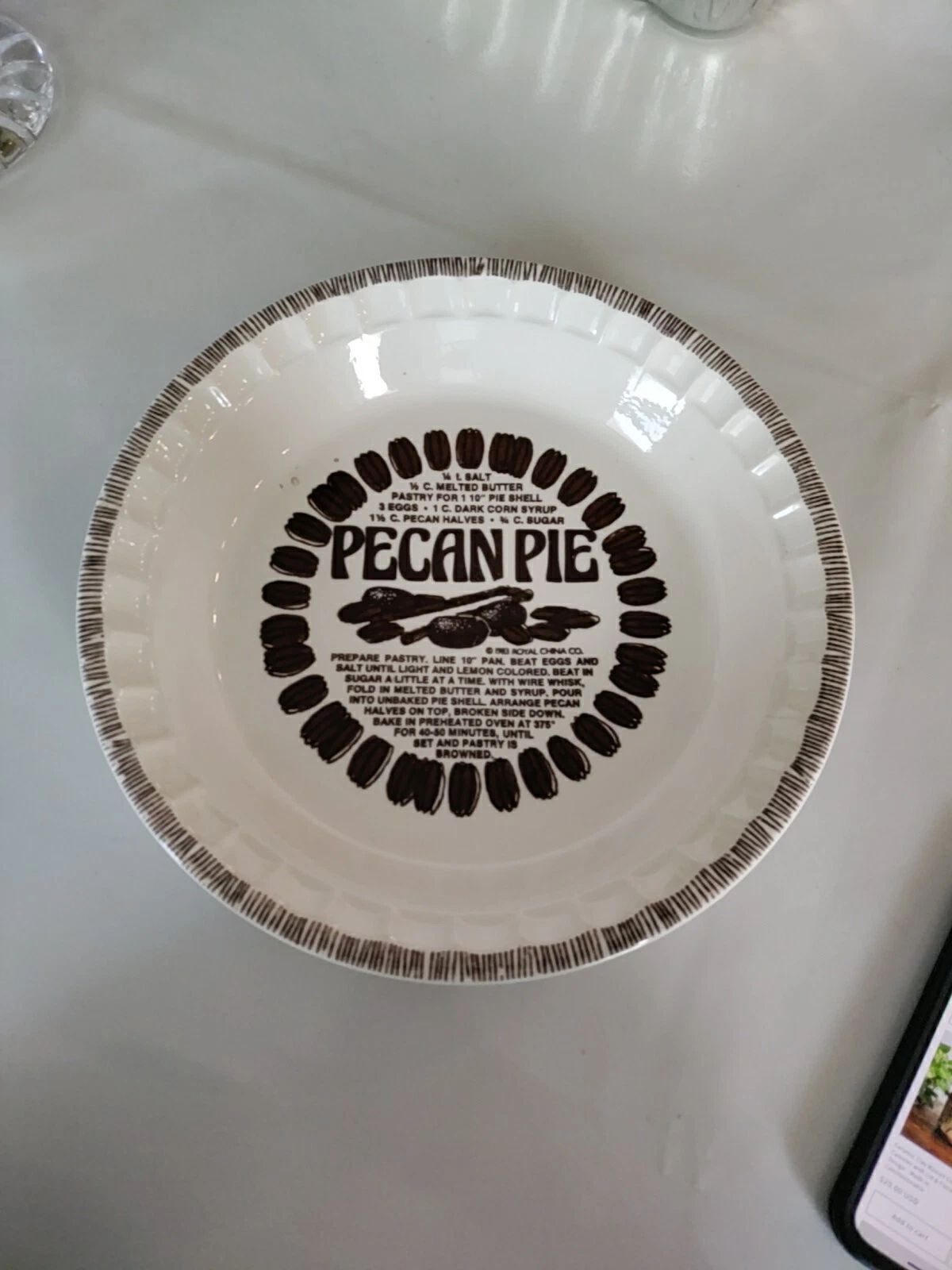 Vintage Country Harvest Pecan Pie Plate Dish With Recipe