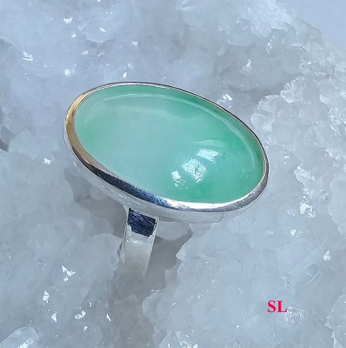 Bague en Jade naturelle forme Ovale taille réglable Chance Protection argent 925 - Foto 3 di 5