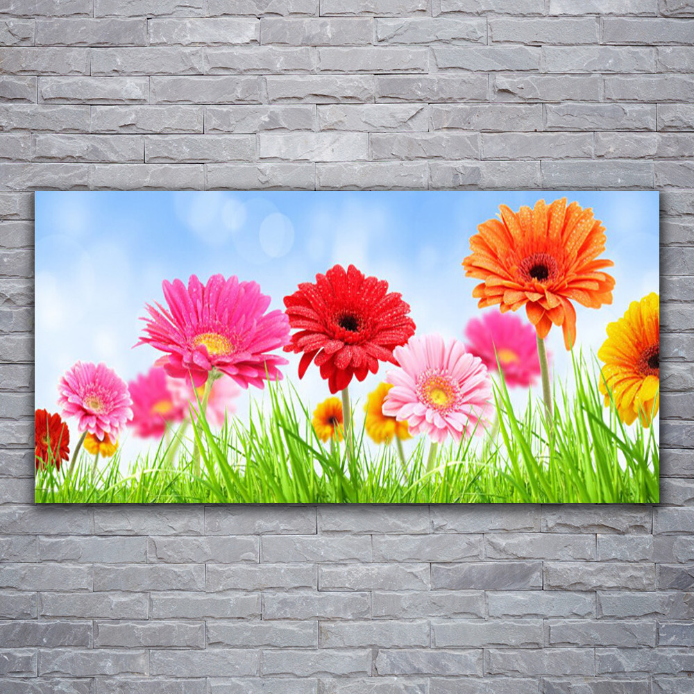 Tableau sur verre acrylique fleurs 120x60 cm pour illuminer un salon contemporain