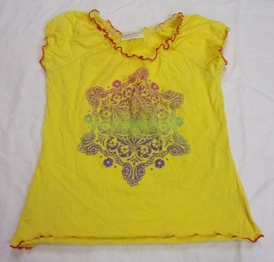 Bobbie Brooks Girls Blouse Glittery Graphic T shirt XL 14 Yellow Cotton Blend