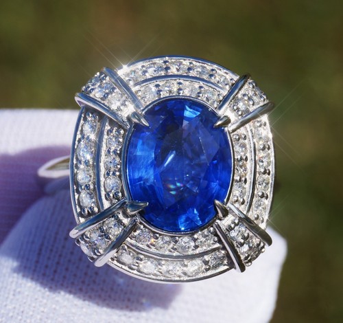 Sapphire Ring Gold Diamond Natural Real Ceylon Sri-Lanka GIA Certified 3.87CTW - Picture 4 of 10