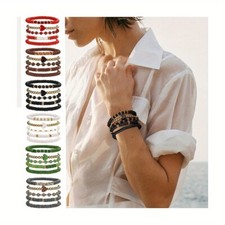 6 Sets of Colorful Clay Beads Bracelet Women's Set Stretchy Bracelet
